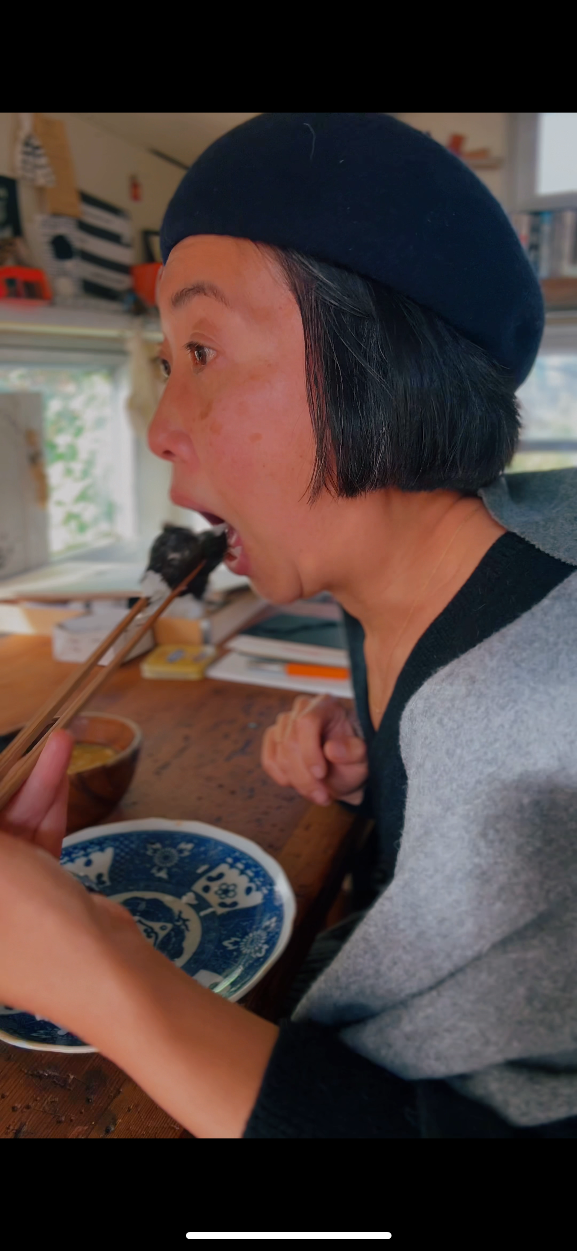 Eating my soul food, rice balls, on my birthday.